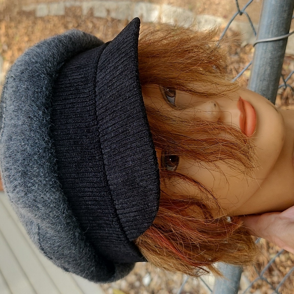 Vince Camuto Newsboy Cap Black Corduroy & Grey Plaid Wool Hat OS